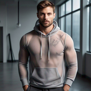 <b>Men</b> Sheer Mesh Hoodie Sexy Lightweight Quick Dry See Through Hoodie Tops High Quality Pullover Sheer Mesh Hood Top <b>Men's</b> - Product Image 3