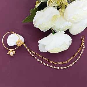 Indian Gold Plated Jewelry Set Floral Crystal Traditional Bridal <b>Nose</b> Pin <b>Ring</b> With Chain Wholesale Jewellery For Women - Product Image 1