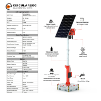 Tour d'éclairage solaire mobile en stock, étanche IP65, mât de 6 m de hauteur, base mobile pour travaux extérieurs