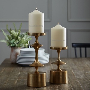 Set of 2 Aluminum <b>Pillar</b> <b>Candle</b> Holder Gold Plated Luxury Design Handmade <b>Candle</b> Stand for Living Room Decorative - Product Image 5