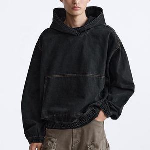 2025 nueva moda de invierno francés Terry Denim Sudadera con capucha de gran tamaño para hombres y mujeres lágrimas suéter peso pesado sudaderas con capucha ropa 460 GSM - Product Image 1