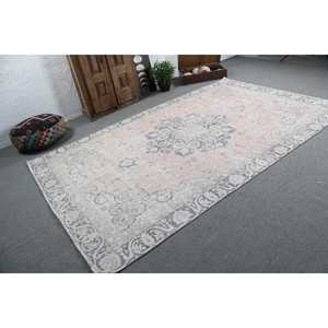 Tapis turc, grand tapis de 6,6 x 10,3 pieds, tapis vintage en laine abstrait rose - Product Image 2