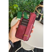 Aura-Étui de téléphone rouge bordeaux avec dragonne pour iPhone 13 Pro Max recouvert de cuir véritable avec compartiment pour cartes