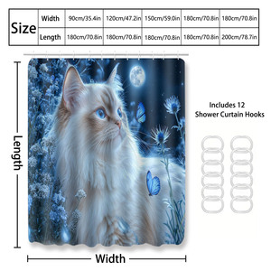 Rideau de douche imperméable personnalisé imprimé pour salle de bain, en polyester imperméable avec crochets - Product Image 4