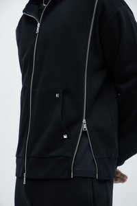 Negro personalizado Boxy en blanco tachonado Metal Zip Hoodie hombres empalme 420g algodón manga larga Sudadera con capucha por productos Huzaifa - Product Image 3