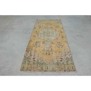 Tapis turc vintage, tapis de 3,6 x 8,6 pieds, tapis en laine persane jaune - Product Image 1