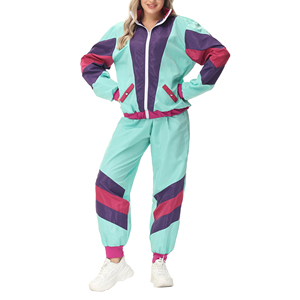 Conjunto de chándal cortavientos de 2 piezas de bloque de color para mujer, conjunto de chándal cortavientos de manga larga con cremallera frontal Hip Hop - Product Image 2
