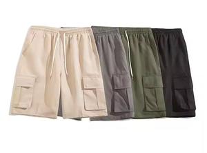 Nuevo estilo de utilidad para hombres Cargo Shorts 3D 6 bolsillos sólido transpirable Spandex/poliéster medio elástico medio pantalones tejido Casual sudor - Product Image 2