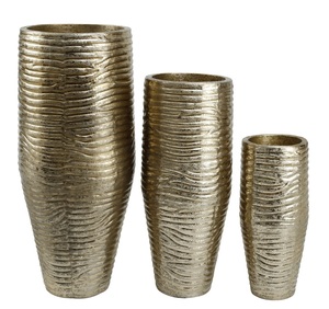 Textured Twisted Gold Metal <b>Vase</b> Set with <b>Unique</b> Geometric Brass Finish Decorative <b>Vases</b> for Modern Luxury Home Decor - Product Image 3