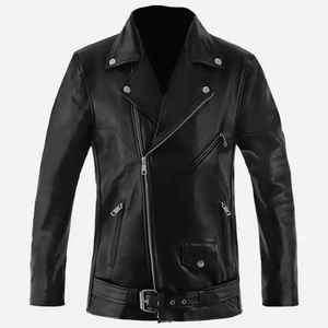 Chaqueta de Motociclista de Cuero de Oveja Vintage Gótica de Diseño Personalizado 2025, Chaqueta de Invierno para Hombre SIN CUELLO con Bolsillos Laterales - Product Image 1