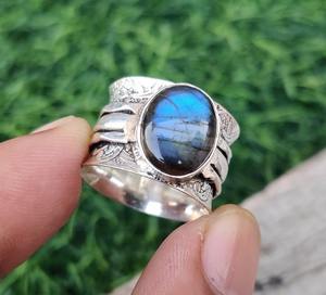 Anillo clásico joyería para mujer plata estilo bohemio joyería 925 plata esterlina labradorita piedra preciosa anillo hecho a mano regalo para esposa - Product Image 2
