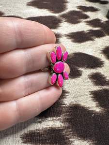 Hermoso anillo de plata de ley ajustable de ópalo de fuego rosa fuerte Vintage hecho a mano Ajuste de bisel de corte ovalado para fiestas de bodas Unisex - Product Image 2