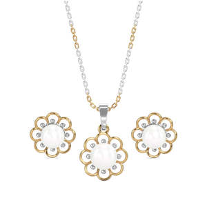 NOVAMART Fine 925 Sterling Silver <b>Pearl</b> <b>Lotus</b> Pendant Earring Chain Set Gold Rhodium Plated Gift for Women & Girls Wholesale Exp - Product Image 1