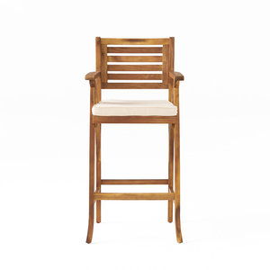 Chaise de bar en teck d'extérieur avec coussin, tabouret de bar de patio, chaise haute de jardin, mobilier de bar en bois massif - Product Image 1