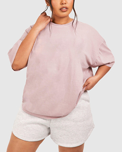 Wholesale 100% cotton women's short & oversized t-shirt set summer casual wear custom DTF printed logo contrast ladies set - Product Image 5