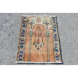 พรมขนสัตว์ตุรกีวินเทจรักษ์โลก ขนาด 23 x 29 ฟุต สีส้มน้ำเงิน ลายปะติดปะต่อ ทอแบบเรียบด้วยยางลาเท็กซ์ สำหรับตกแต่งห้องนั่งเล่น - Product Image 1