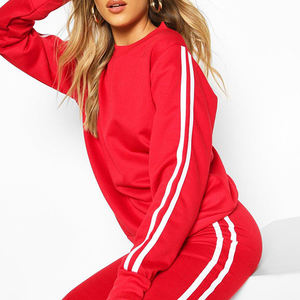 Vente en gros de survêtements en toile solide de haute qualité pour femmes 2 pièces longs hauts décontractés respirant séchage rapide 100% coton fabriqué en hiver - Product Image 3