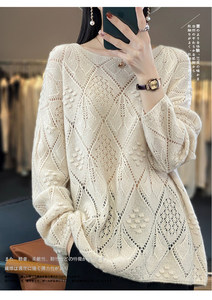 Vente en gros de pulls en laine 100% pour femmes, pulls chauds en tricot personnalisés, motifs de printemps, couleurs unies, différentes couleurs - Product Image 2