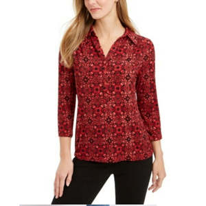 Polo da donna Charter Club casual rosso in tessuto traspirante lavorato a maglia con spandex e poliestere, disponibile in taglie grandi, corto/strapazzo/lungo - Product Image 1