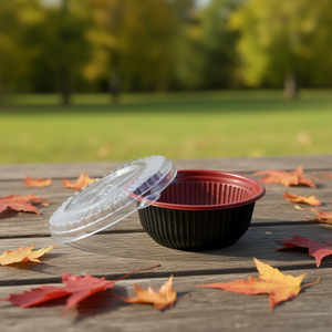 22oz Black/Red Disposable <b>Bowl</b> PP Container - Product Image 3