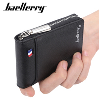 Dompet Pria Baellerry Grosir, Gaya Kasual Bisnis, Bahan Kulit PU, Penutup Ritsleting, Panjang Pendek, Multi-Kartu