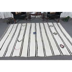 Alfombra vintage, alfombra turca grande de 6.8x9.2 pies, alfombra de lana con motivos de plantas y árboles blancos - Product Image 2