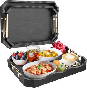 Bandeja de Servir de Madera con Diseño Impreso y Recubrimiento de Esmalte, con Asas, para Desayuno, Café, Bocadillos, Fiestas, Decoración del Hogar, Ramadán, Bodas - Product Image 2