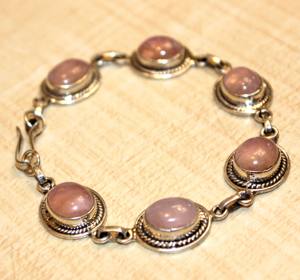 Handcrafted 925 Silver Sterling Bohemian Style <b>Bracelet</b> Natural <b>Rose</b> <b>Quartz</b> Healing Crystal Stone Piedras Naturales Buddhism - Product Image 2