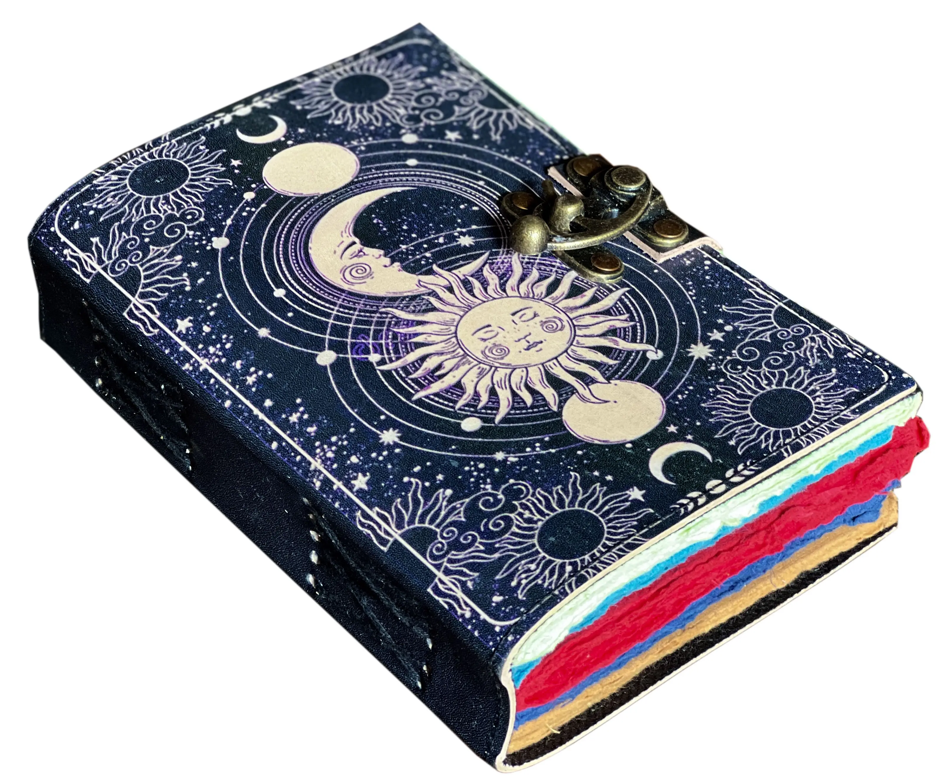 Sun & Moon Vintage Journal Leather Journal for Women Large Leather Journals Vintage Book of Shadows Sketchbook Multicolor Deckle