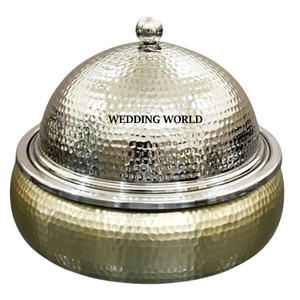 Casserole de créateur finie or et argent à double paroi martelée Hot Selling Table Ware Cookware Fancy Metal Food Warmer - Product Image 1