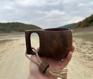 Tasses à bière en bois naturel faites à la main pour boire du thé café vin bière tasse en bois avec poignée - Product Image 2