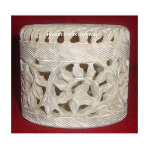 Unique Handmade Top Quality Flower Design Rounded Shaped Soapstone Carving Beautiful <b>Storage</b> <b>Box</b> For keep jewelry In The <b>box</b> - Product Image 1
