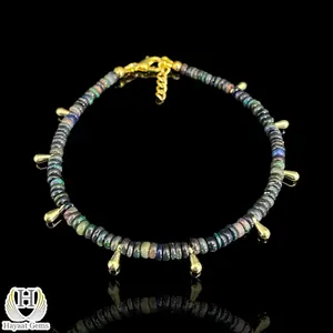 Pulseira de contas de pedra de opala preta natural com pedras preciosas e joias de opala preta etíope para fazer