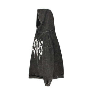 Sudadera con capucha lavada con ácido bordado de algodón de alta calidad con cremallera Logotipo personalizado Estampado de lavado Vintage para la temporada de invierno Técnicas teñidas lisas - Product Image 3