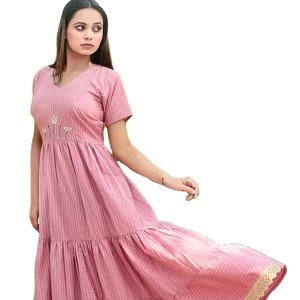 Vestido Largo Maxi de Verano 2026, Hecho a Mano, de Algodón Estampado, Manga Corta, para Mujer, Superventas - Product Image 1