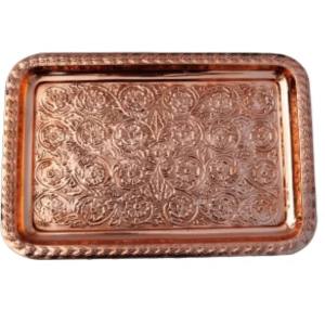 Plateau de service rectangulaire gravé en cuivre à bas prix plateau de service en métal de la plus haute qualité fabriqué en Inde - Product Image 1
