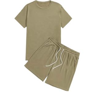 100% algodón sólido bordado Logo hombres camiseta trajes chándal pantalones cortos conjunto cuello redondo al aire libre impreso Patchwork a prueba de viento - Product Image 5