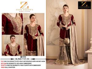 Royal Winter Ensemble Pure Fox Georgette Gharara Intricate Moti Sequence Embroidery Fancy Embroidered Dupatta Indian <b>Clothes</b> - Product Image 3