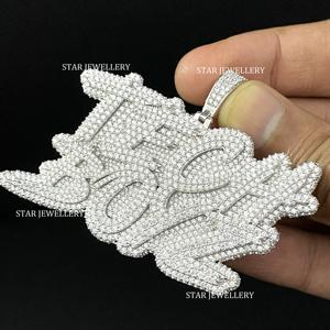 Pendentif personnalisé Moissanite VVS glacé en argent sterling 925, pendentif Moissanite VVS glacé, pendentif lettre Moissanite VVS, - Product Image 4