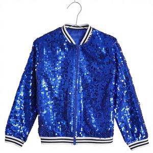 Blouson Bomber à Paillettes pour Filles, en Toile de Coton Respirante, Zippé, Manches Longues Brillantes, Bleu Royal, Matelassé, avec Capuche Amovible, Style Hip Hop - Product Image 1