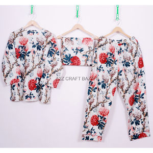 Women's 100% Cotton Pajama Sets Comfortable <b>Loose</b>-<b>Fitting</b> Floral Sleepwear Soft-Touch Relaxation Gentle Soothing Fabric Comfort - Product Image 4