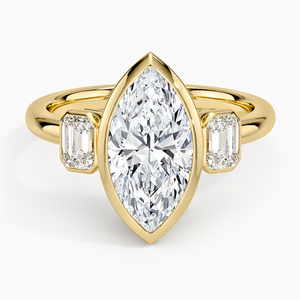 Bague de fiançailles trois pierres en diamant de laboratoire taille marquise, or 14K 18K, pierres latérales émeraude, pour femme, bijoux certifiés IGI - Product Image 1