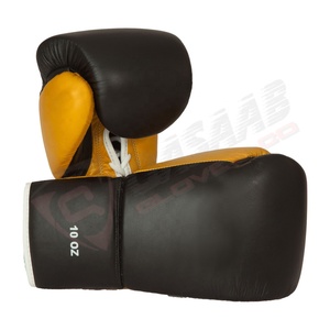 Patchwork de couleur jaune noir taille adulte personnalisé en cuir Pu poinçonnage Arts martiaux Kickboxing gants de boxe - Product Image 1