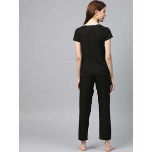 Combinaison de nuit XL en rayonne imprimée en spandex pour femme, confortable, respirante, boutonnée, taille élastique, personnalisée (noir) - Product Image 2