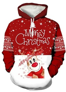 綿100% メンズサンタクロースパーカートレンドエッセンシャルクリスマスコスチューム3Dプリントスウェットシャツエッセンシャルウェア - Product Image 5