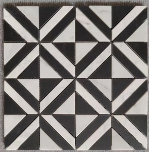 Mosaico de Mármol Blanco <span class=keywords><strong>y</strong></span> Negro con Diseño Único e Irregular, Corte por Chorro de Agua, <span class=keywords><strong>para</strong></span> Paredes de Cocina <span class=keywords><strong>y</strong></span> Baños - Product Image 1