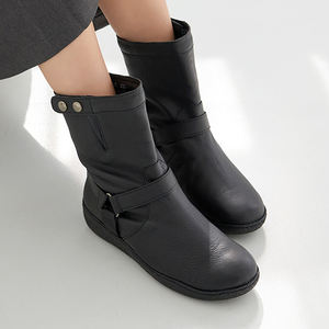 [JSHOE] Women Handmade Genuine Goat Leather <b>Wedge</b> Mid Calf <b>Boots</b> with Buckle Strap Comfortable Winter Walking Shoes - Product Image 4