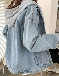 Women's Denim Jacket with Hood Oversized Distressed Jean Jackets Hoodie New Design - Product Image 4