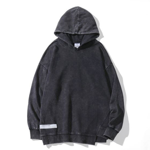 Sweats à capuche délavés personnalisables 100% coton Tops Vintage Black Acid Sweatshirts à capuche Hommes Hip Hop Oversized Pullover Hoodie - Product Image 2