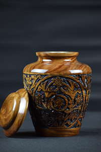 Handcrafted Rosewood Cremation Urn Floral Carved Memorial <b>Keepsake</b> Cremation Urn for <b>ashes</b> - Product Image 3